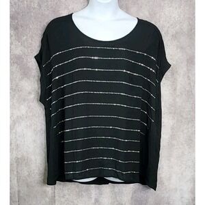 Lane Bryant Black Top Blouse Size 22/24 Silver Sequin‎ Sheer Party Sexy NEW